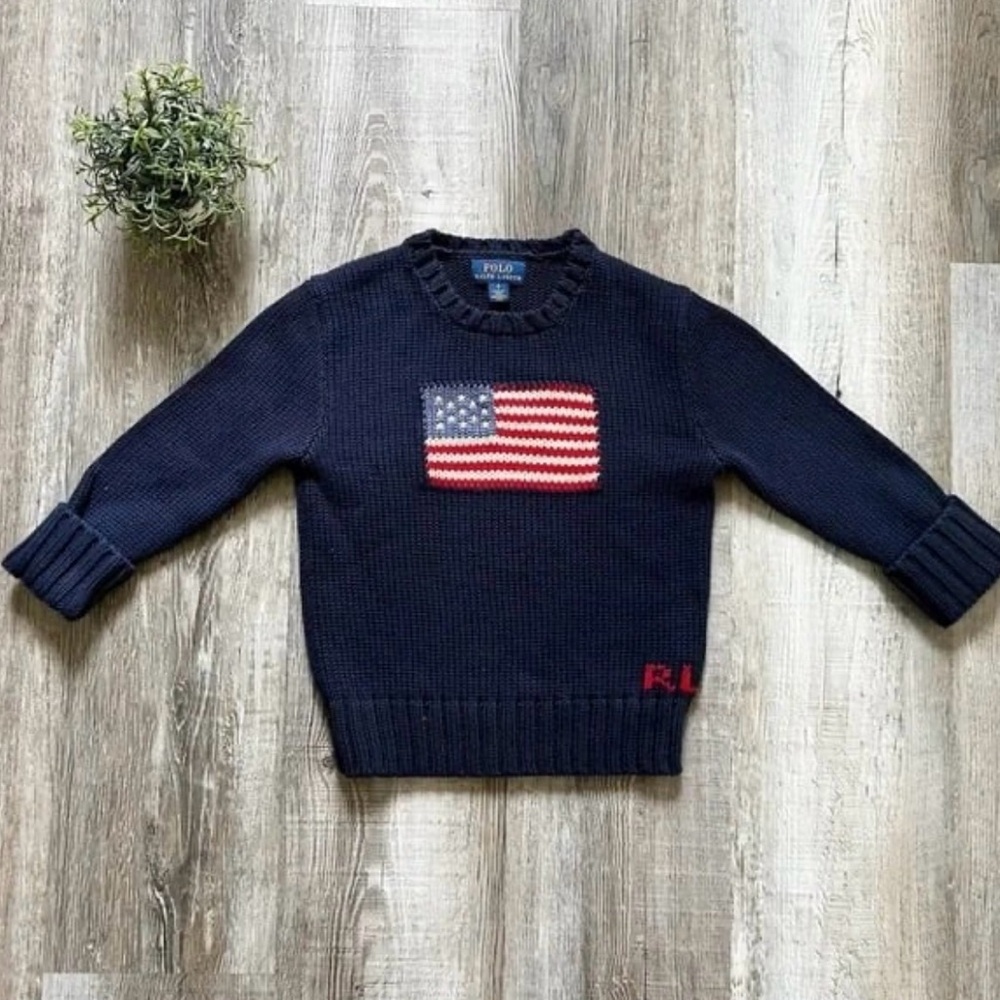 Ralph Lauren Navy Blue American Flag Sweater kids size 4/4T
